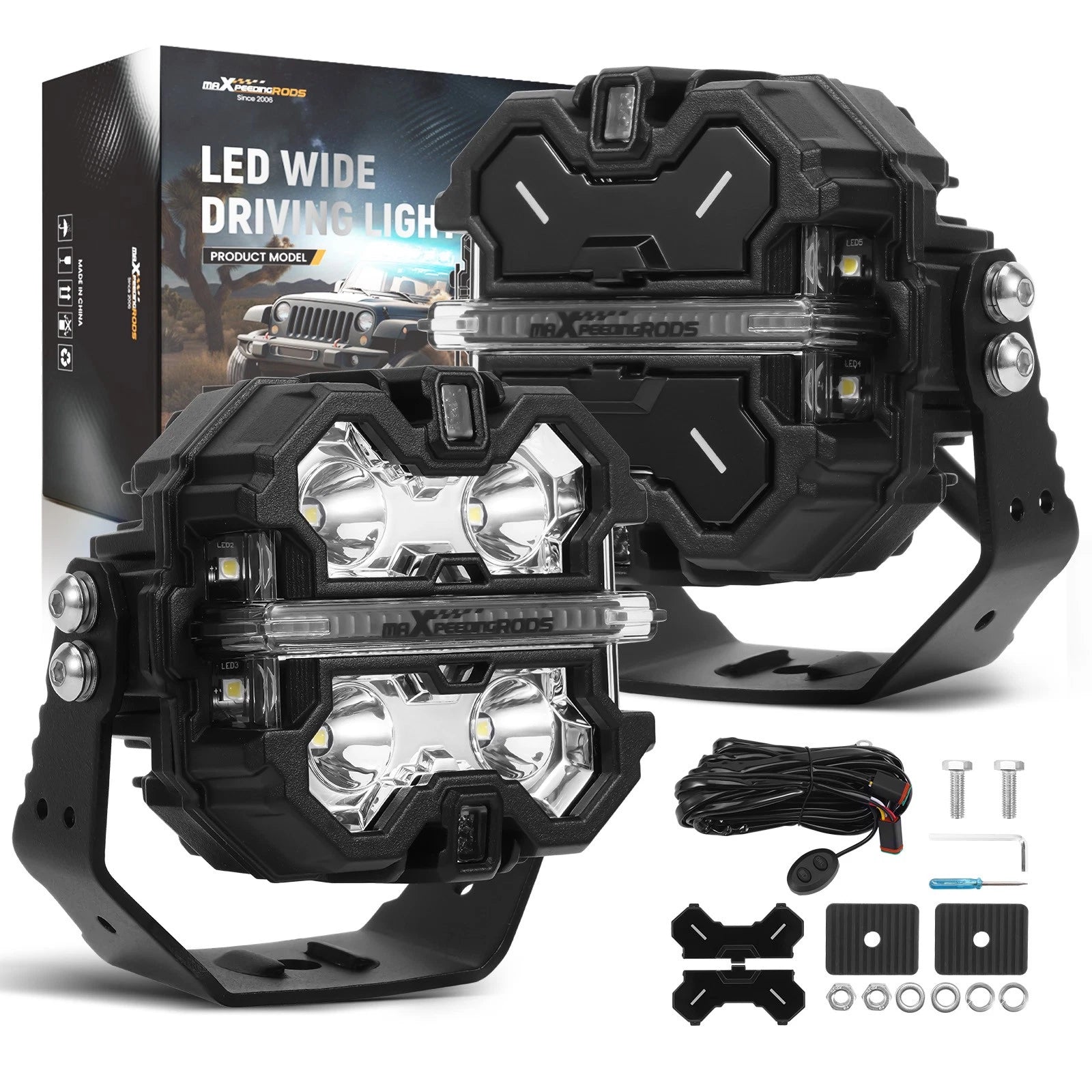 3.5" LED Work Light Pods for Universal Vehicles (Amber White DRL)