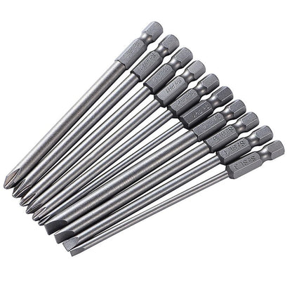 Screwdriver Bits Set of 10 with 6.25mm/1/4" Hex Shank
