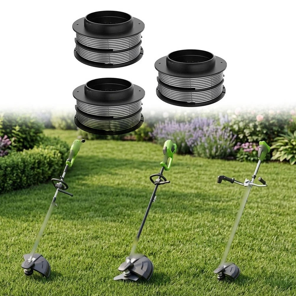 3X Trimmer Spool for Greenworks (Compatible, 5.2m, 2mm, Black Nylon Line)