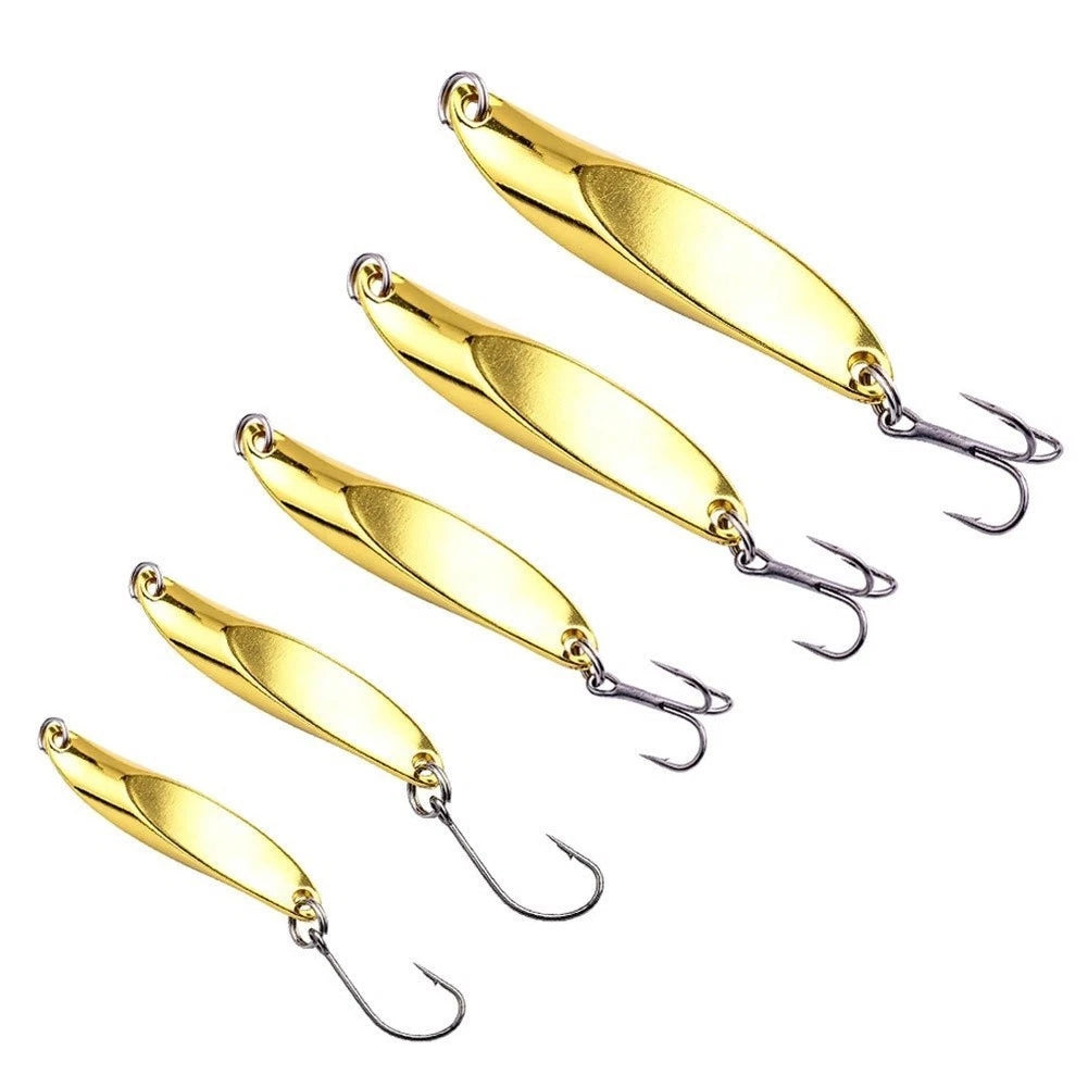 Spinner Bait Lure Set of 4 (1.8cm, 2cm, 4.7cm, 5.3cm, 6.1cm) Silver Gold Finish