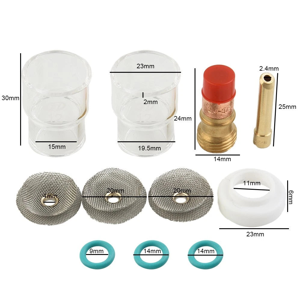 TIG Torch Set for WP-17 (Welding Torch #12, 3/32 Gas Lens Collet Kit)