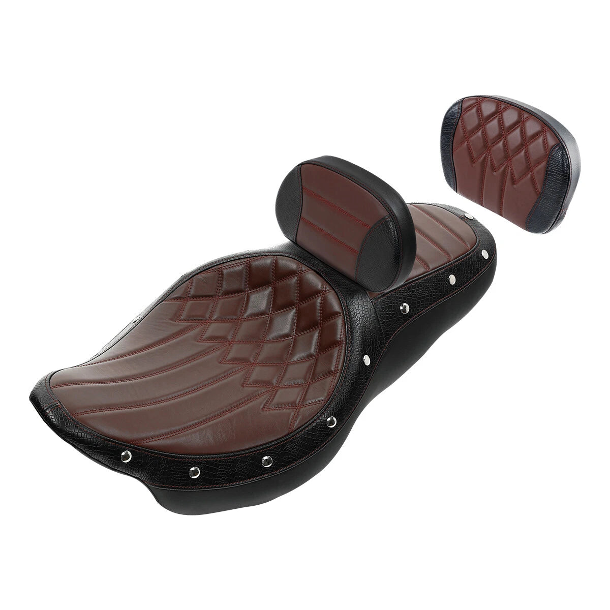 Driver Passenger Seat & Backrest Pad for Harley Touring (2009–2023) Brown Black