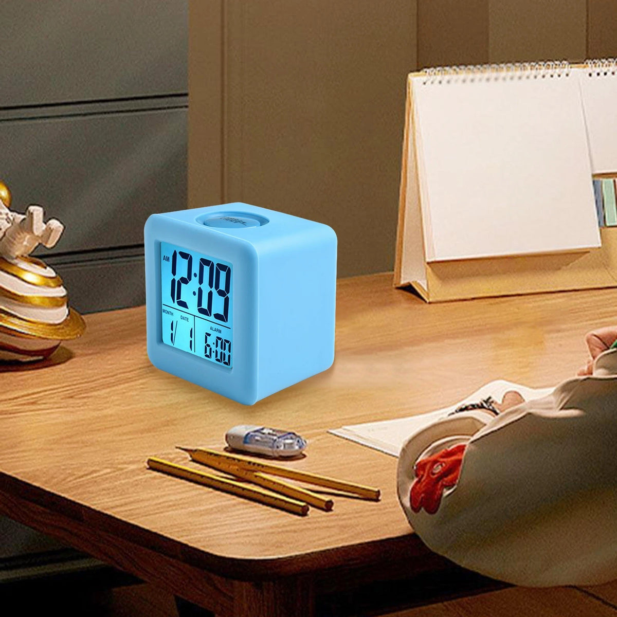 Square LCD Digital Alarm Clock with Smart Light and Silicone Cover
