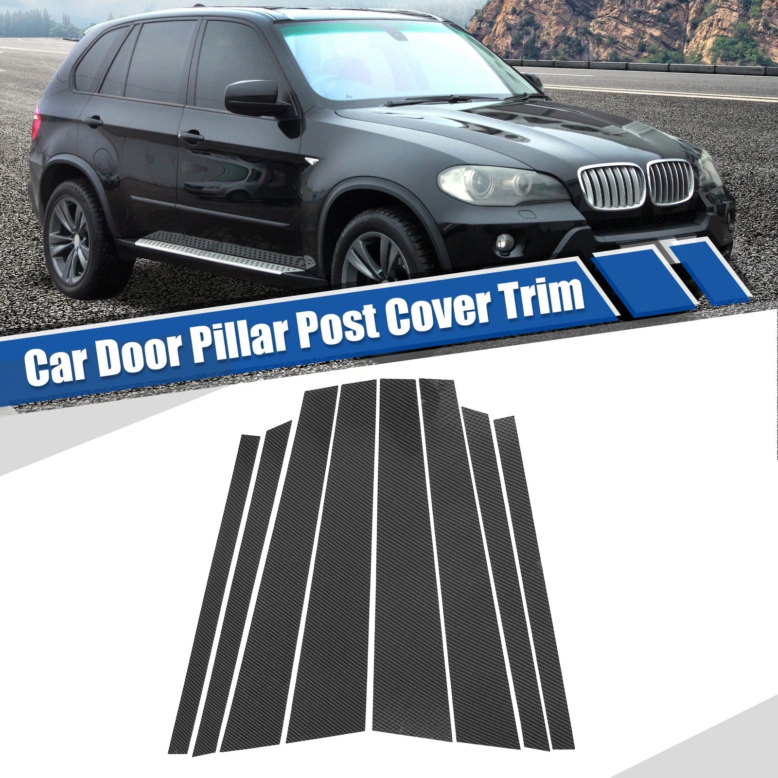 Car Door Window Pillar Post Cover Trim Gloss Carbon Pattern for BMW X5 (2007–2014)