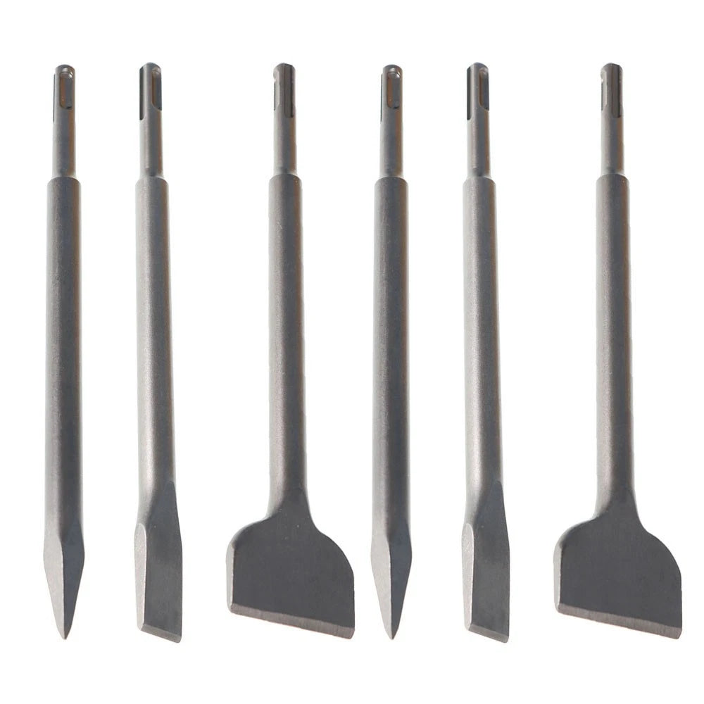 6X Concrete Drill Bit Set with Point Chisel + 20mm & 40mm Flat Chisel