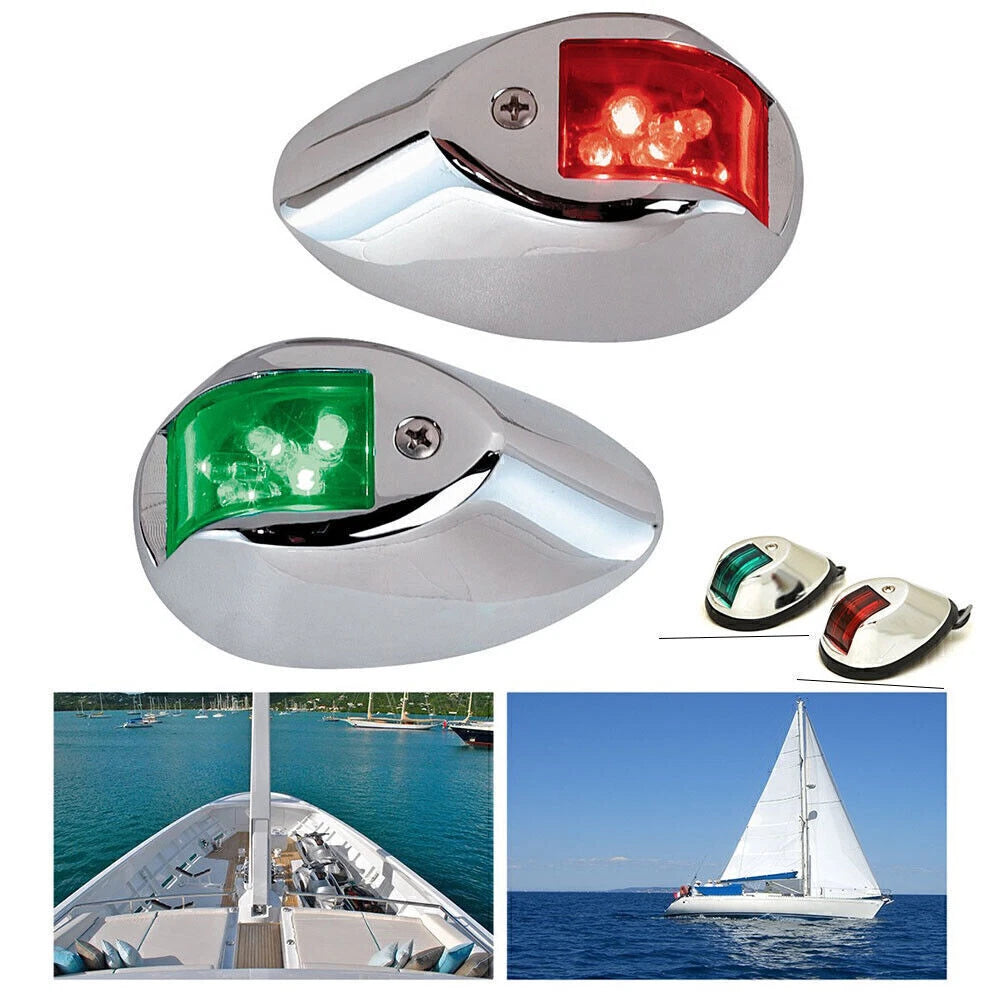 Pair of Boat Navigation Side Lights 12V Red Green Vertical Mount