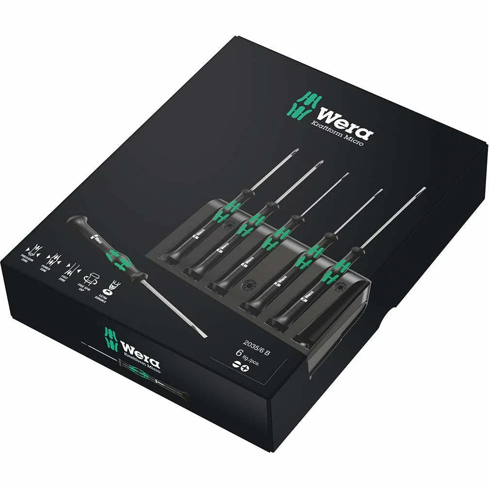 Set of 6 Wera Kraftform MicroSlotted Phillips Screwdrivers 05118152001