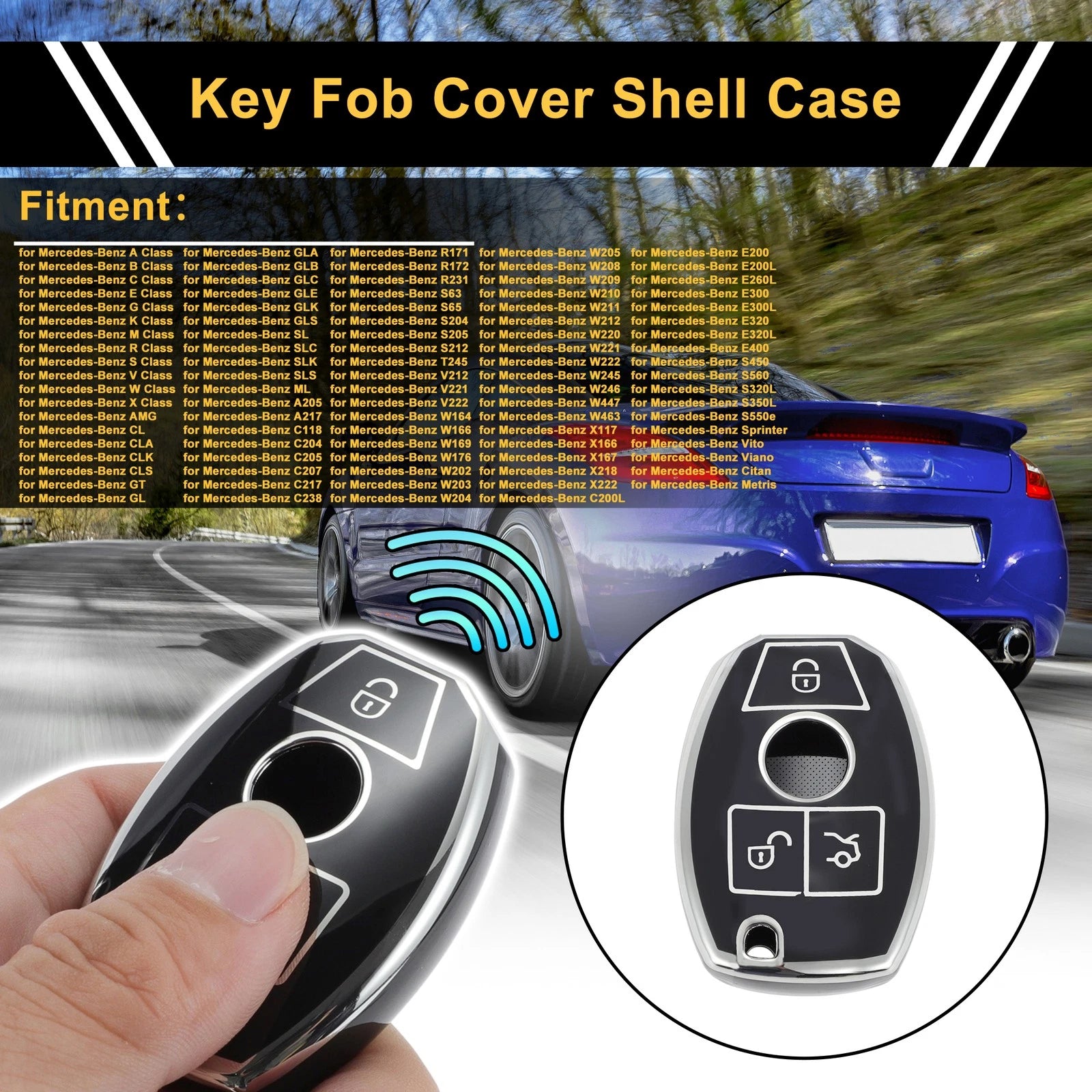 Car Key Case Replacement for Mercedes-Benz A B C E G K M R S V W X (3 Buttons)