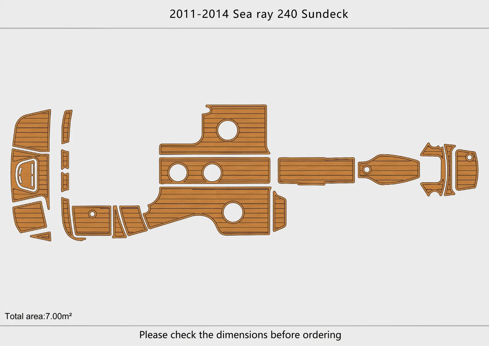 EVA Faux Teak Flooring Pads for Sea Ray 240 Sundeck (2012)