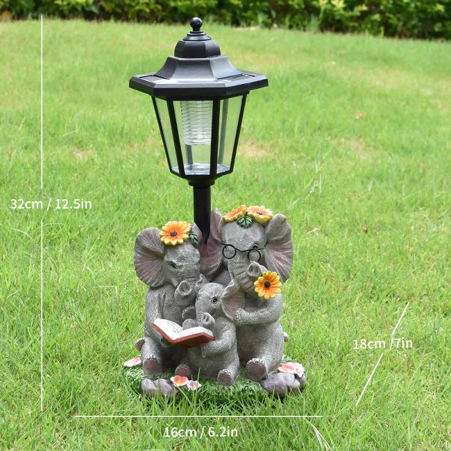 Outdoor Solar Powered Resin Elephant Statue Garden Light Decor