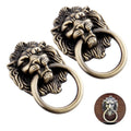 2Pcs Antique Bronze Door Pull Knob Drawer Cabinet Lion Head Handle Ring Hardware