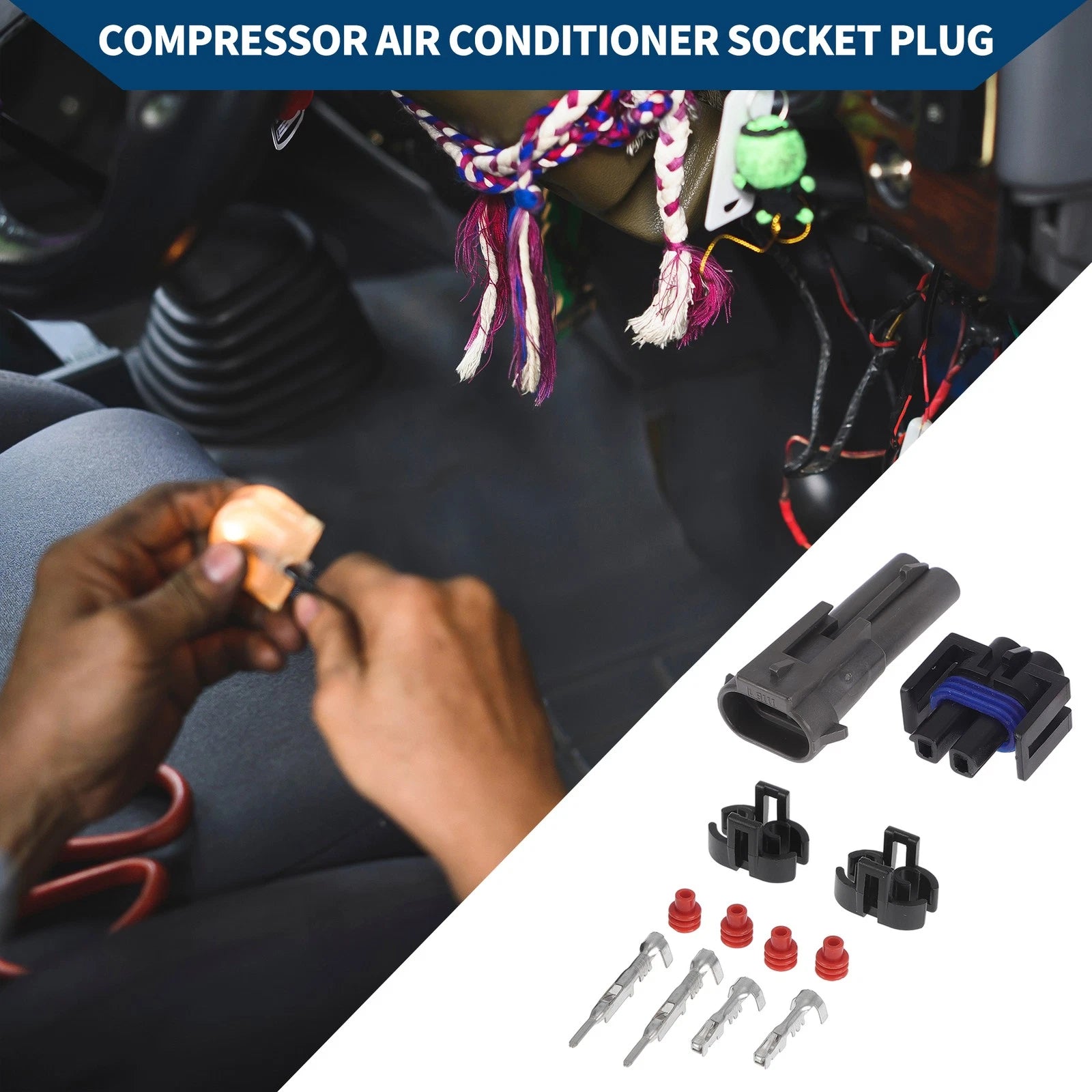 A/C Compressor Socket Plug for Buick 2 Pin (Set) (Black) (1964–1964)
