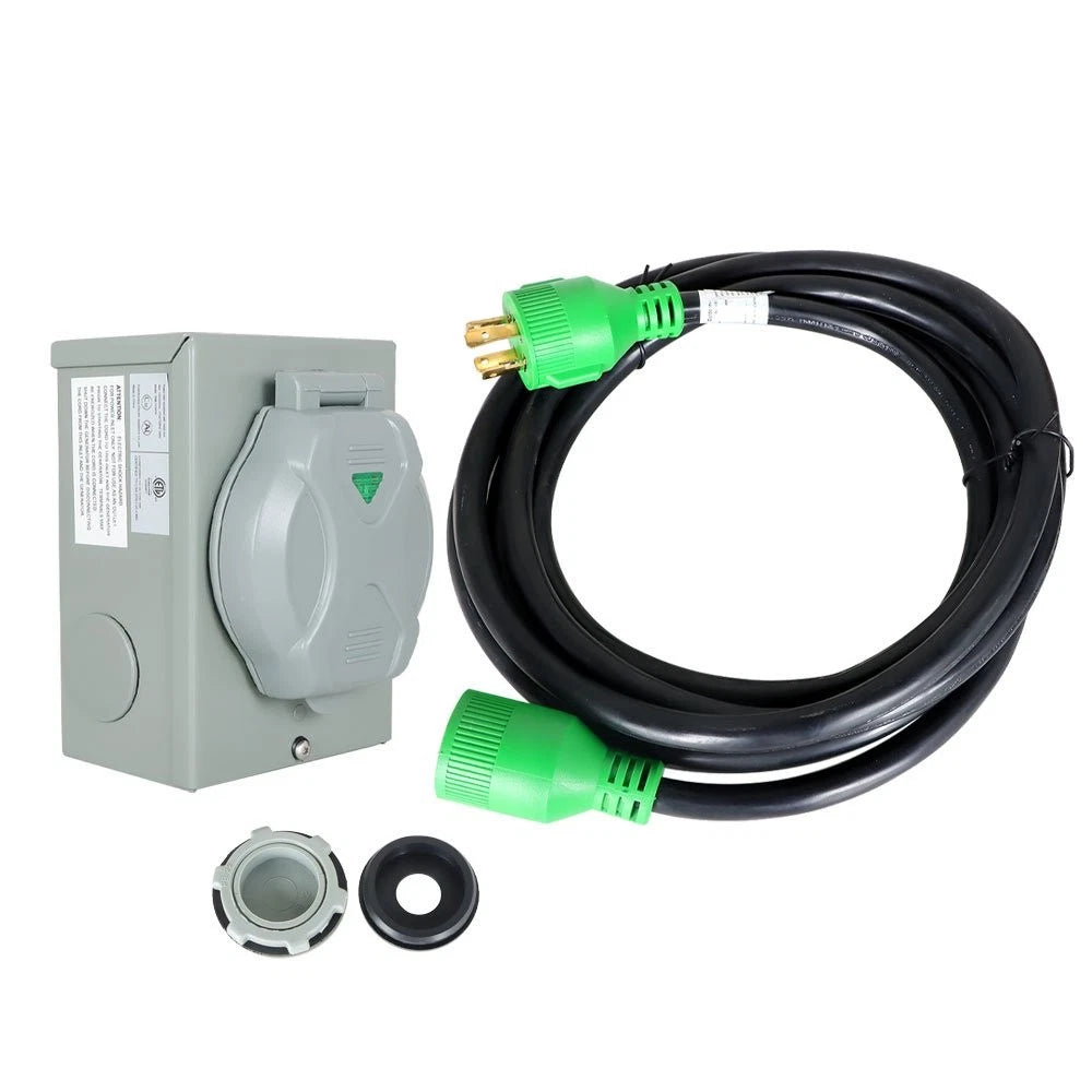 4Prong 30Amp Generator Inlet Box & Extension Cable Combo NEMA L14-30P/R