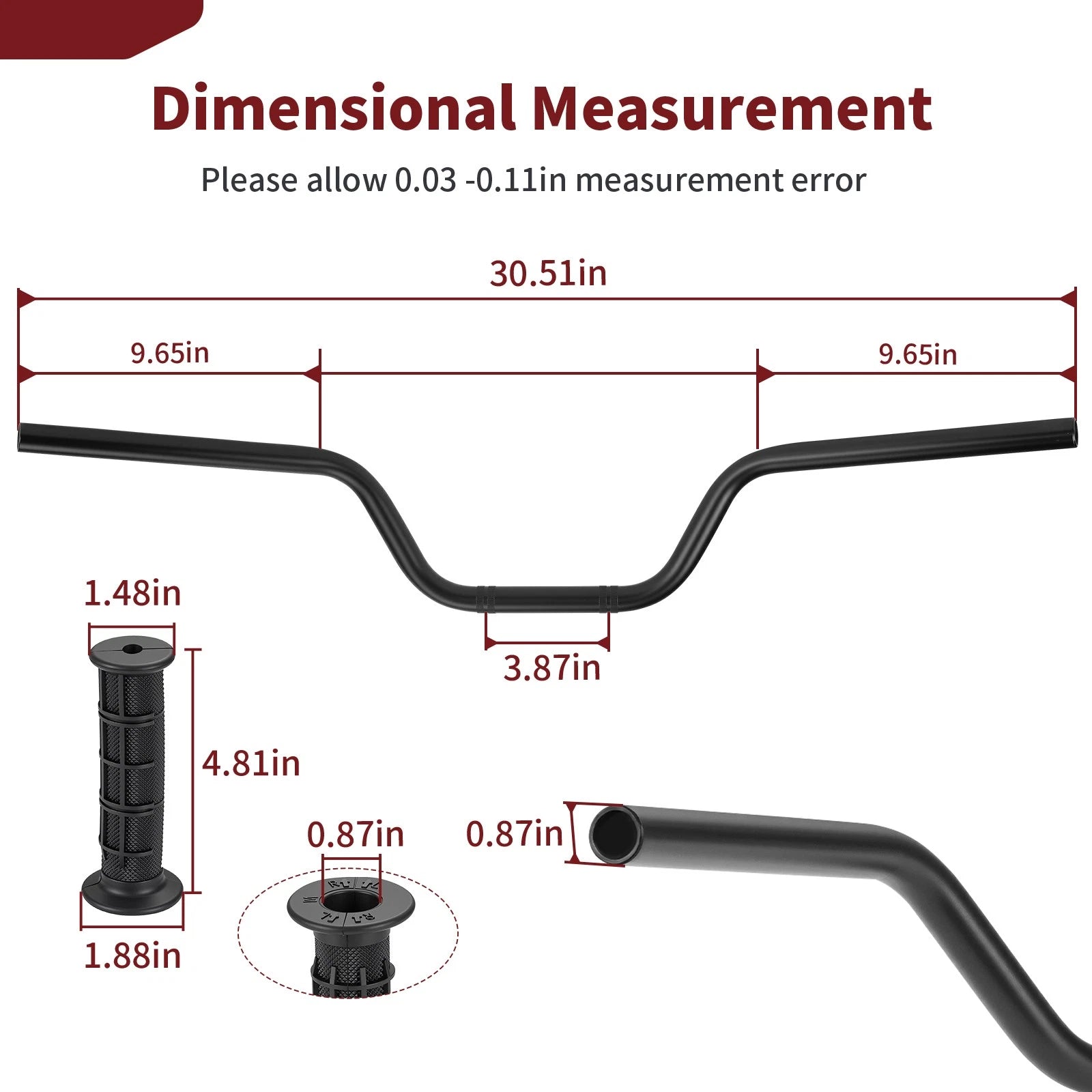 Black HandleBar for Yamaha Raptor YFM 700 700R (2013–2024) 1PE-F6111-00