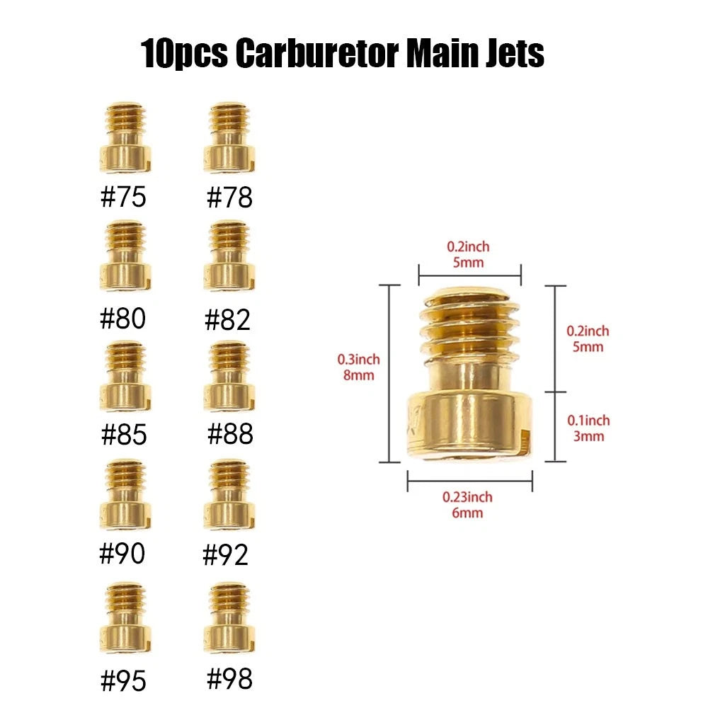 10Pcs 5MM Carburettor Main Jet Nozzle Set for (1975–1998)