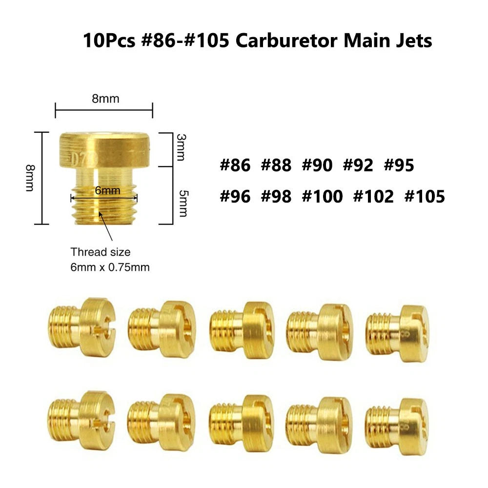 10Pc Carb Main Jet Set for Dellorto PHBH PHBL PHBE (6413 M6x0.75mm #86-#105)