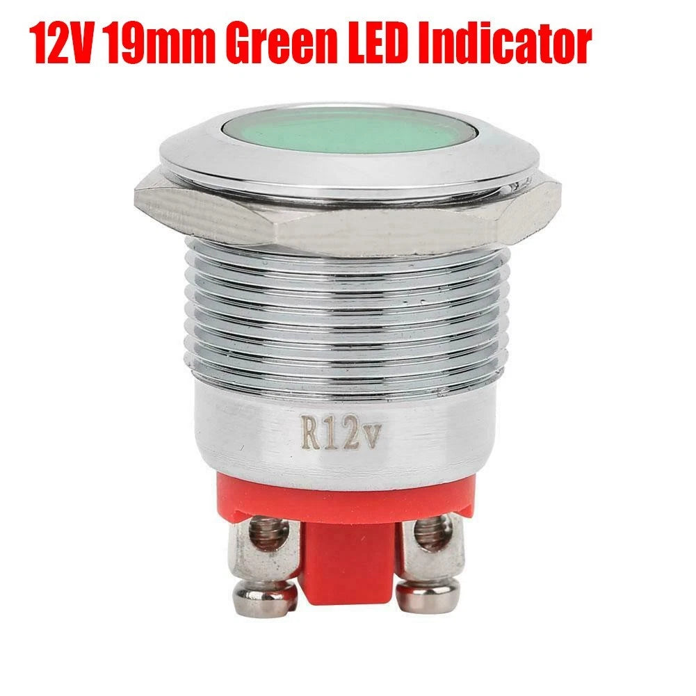 12V DC Green LED Indicator Light for Universal Use (19mm)