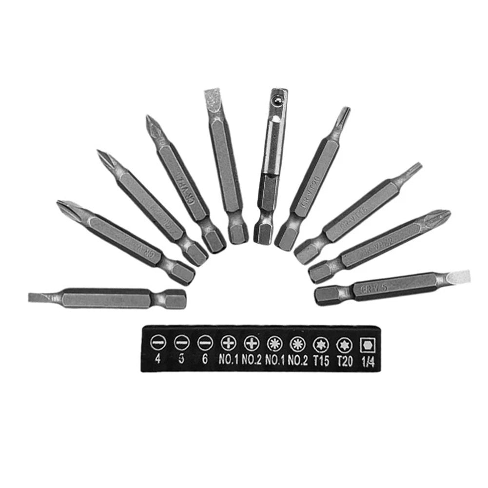10 Piece Hex Power Screwdriver Bits Set with Tool Holder and Extension Rod