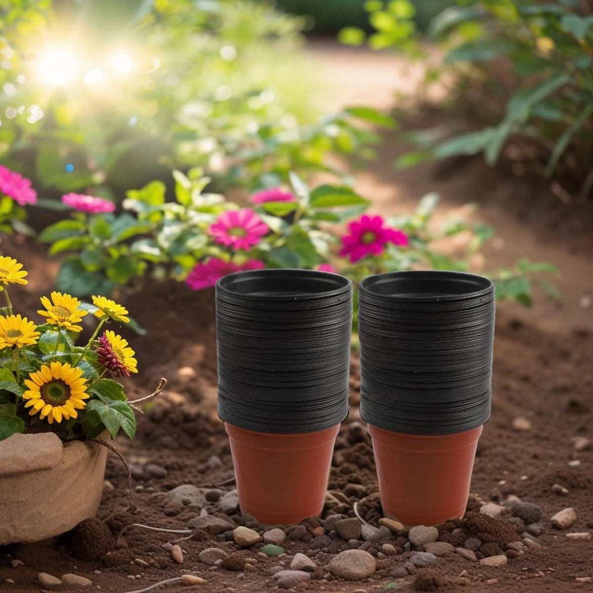 Set of 100 Round Plastic Flower Pots for Sustainable Gardening
