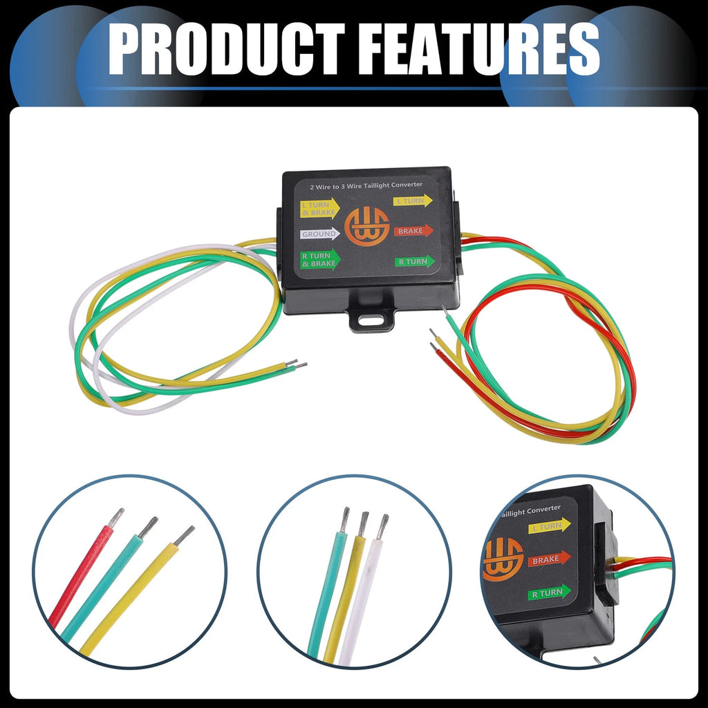 2 Wire to 3 Wire Splice Trailer Tail Light Converter for Vehicle (Universal)