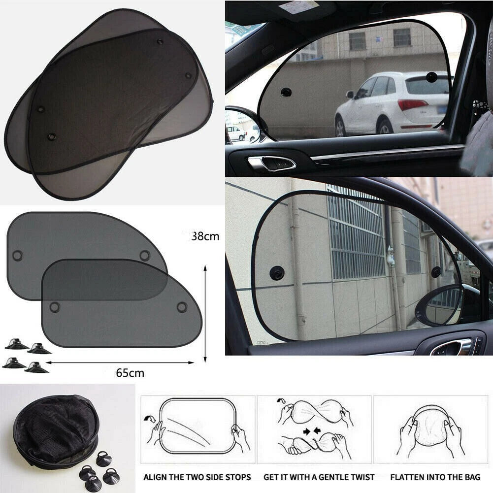 Set of 2 Black Mesh Sun Shade Visor Covers for Car Auto