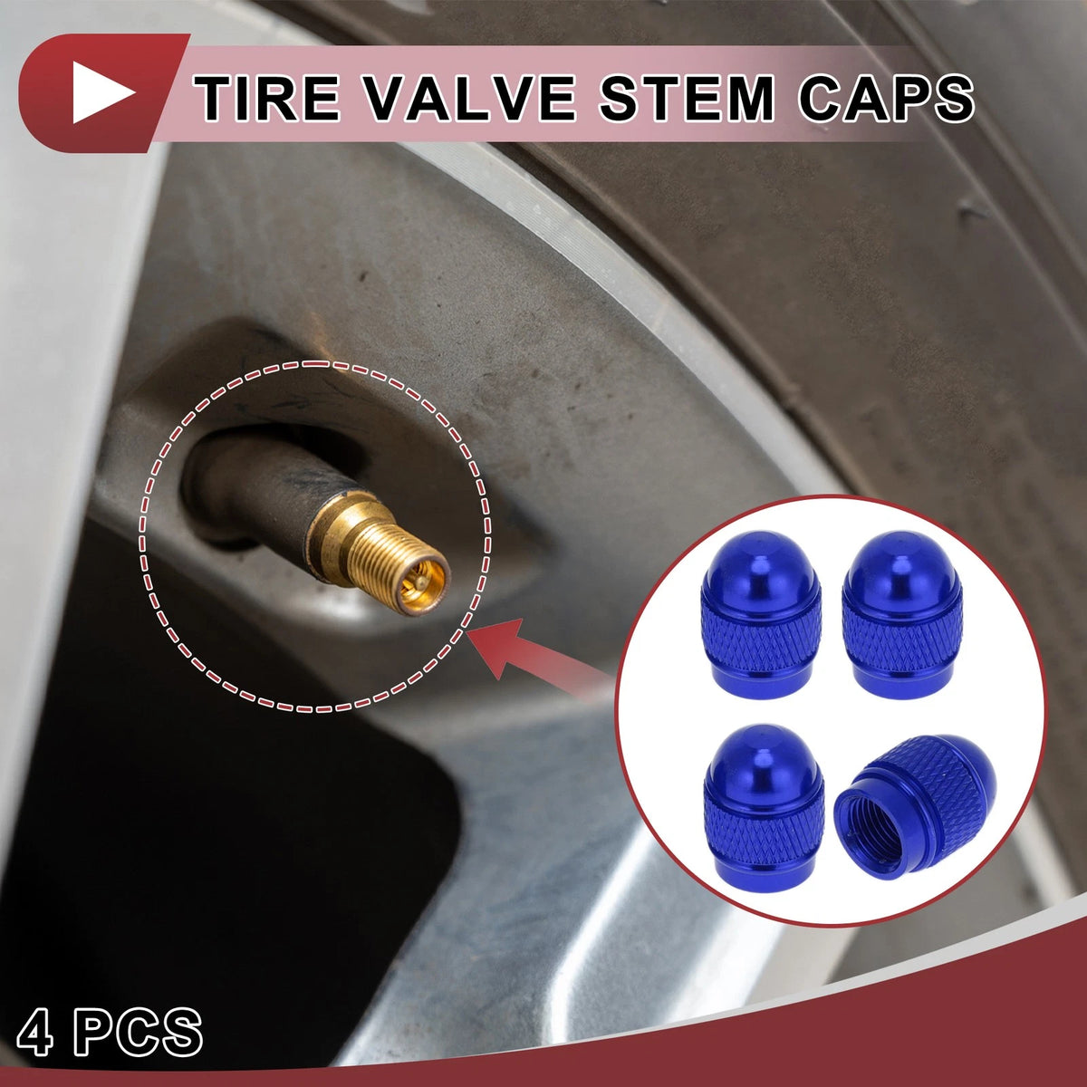 Set of 4 Mini Bullet Style Tire Valve Stem Caps Blue for Car