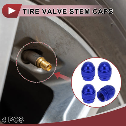 Set of 4 Mini Bullet Style Tire Valve Stem Caps Blue for Car