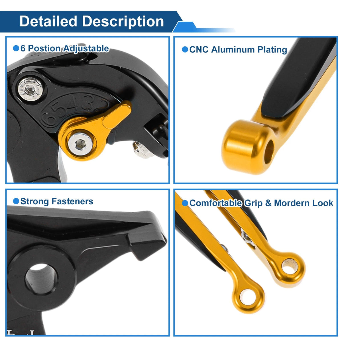 Adjustable Brake Clutch Lever for Kawasaki Ninja 650R (2006–2018) Black Gold