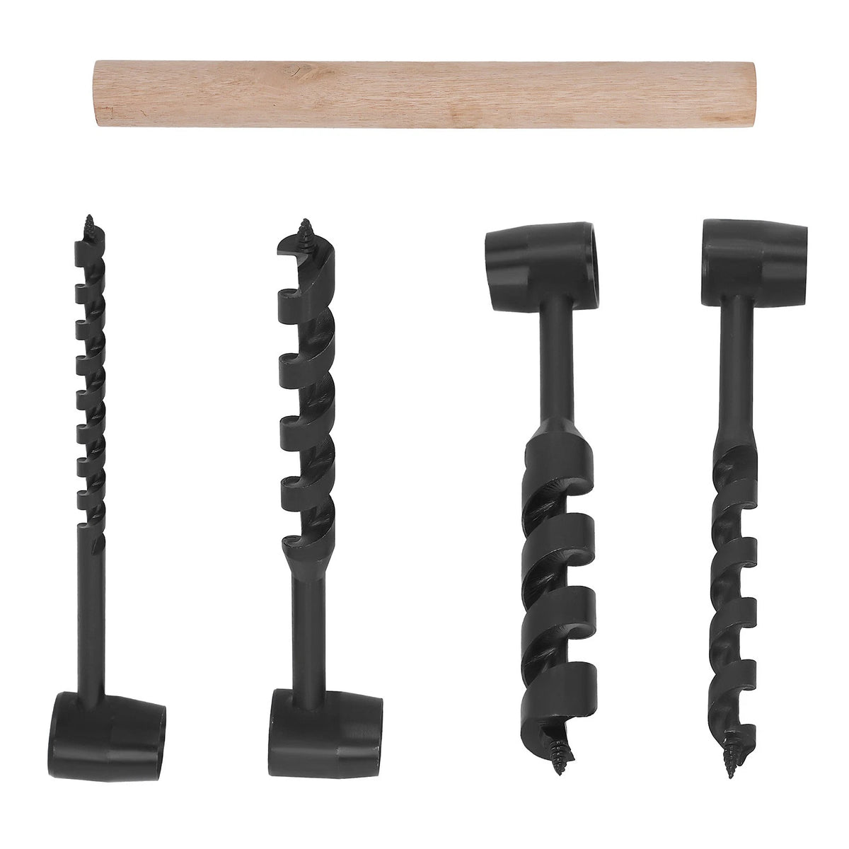 Set of 4 Manual Wood Auger Drill Bits with Handle, Carbon Steel