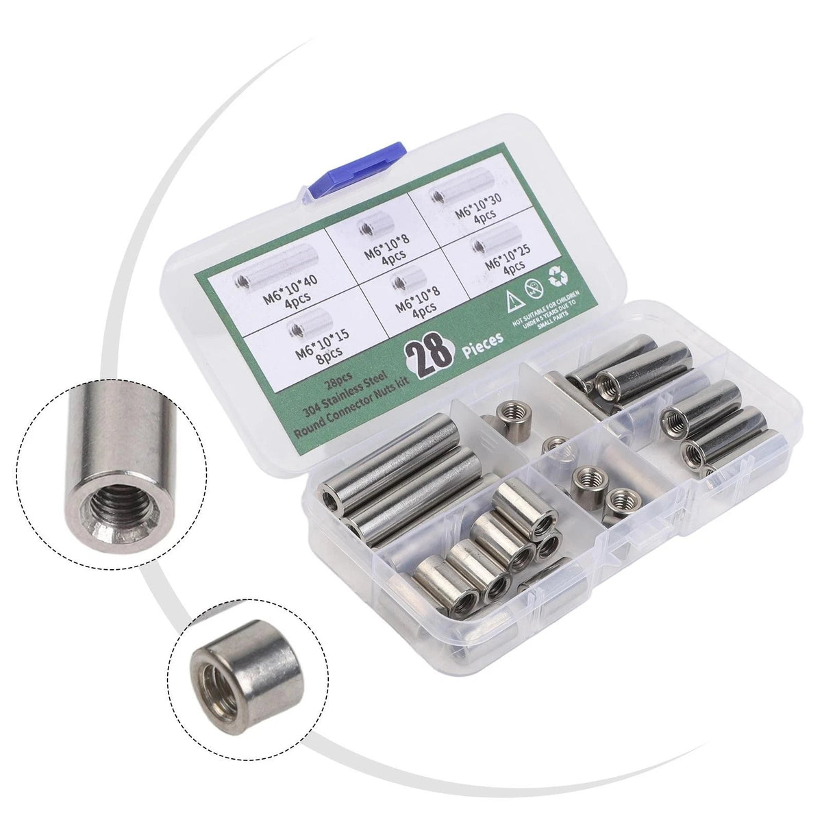 28 Pieces M6 Stainless Steel Connector Nuts Kit for Various Projects