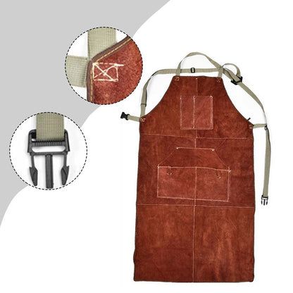 Welding Apron in Cowhide Leather with 6 Pockets for Safety and Comfort