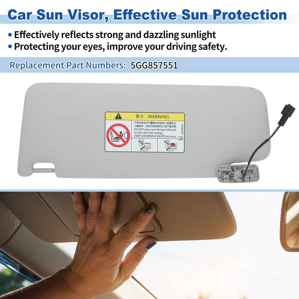 Right Side Sun Visor for Volkswagen Golf MK7 2013–2017 Gray Replacement