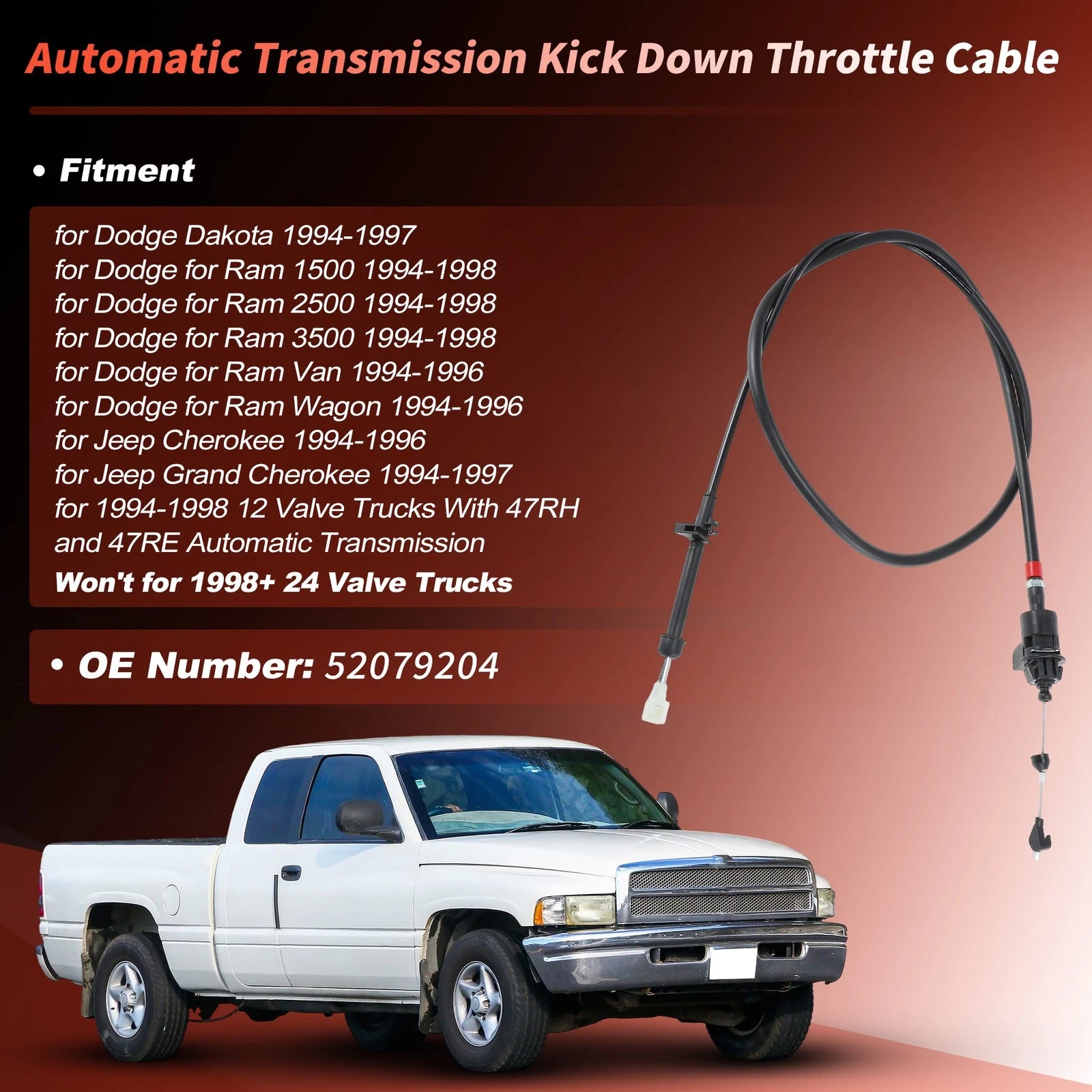 Throttle Valve Cable Replacement for Dodge Dakota Ram 1500 2500 3500 Jeep (2005–2010)