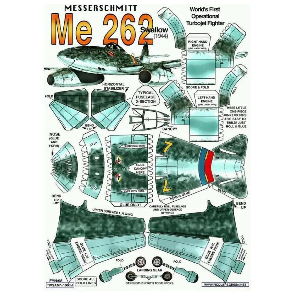 32CM DIY Paper WWII German ME-262 Fighter Jet Model Unassembled