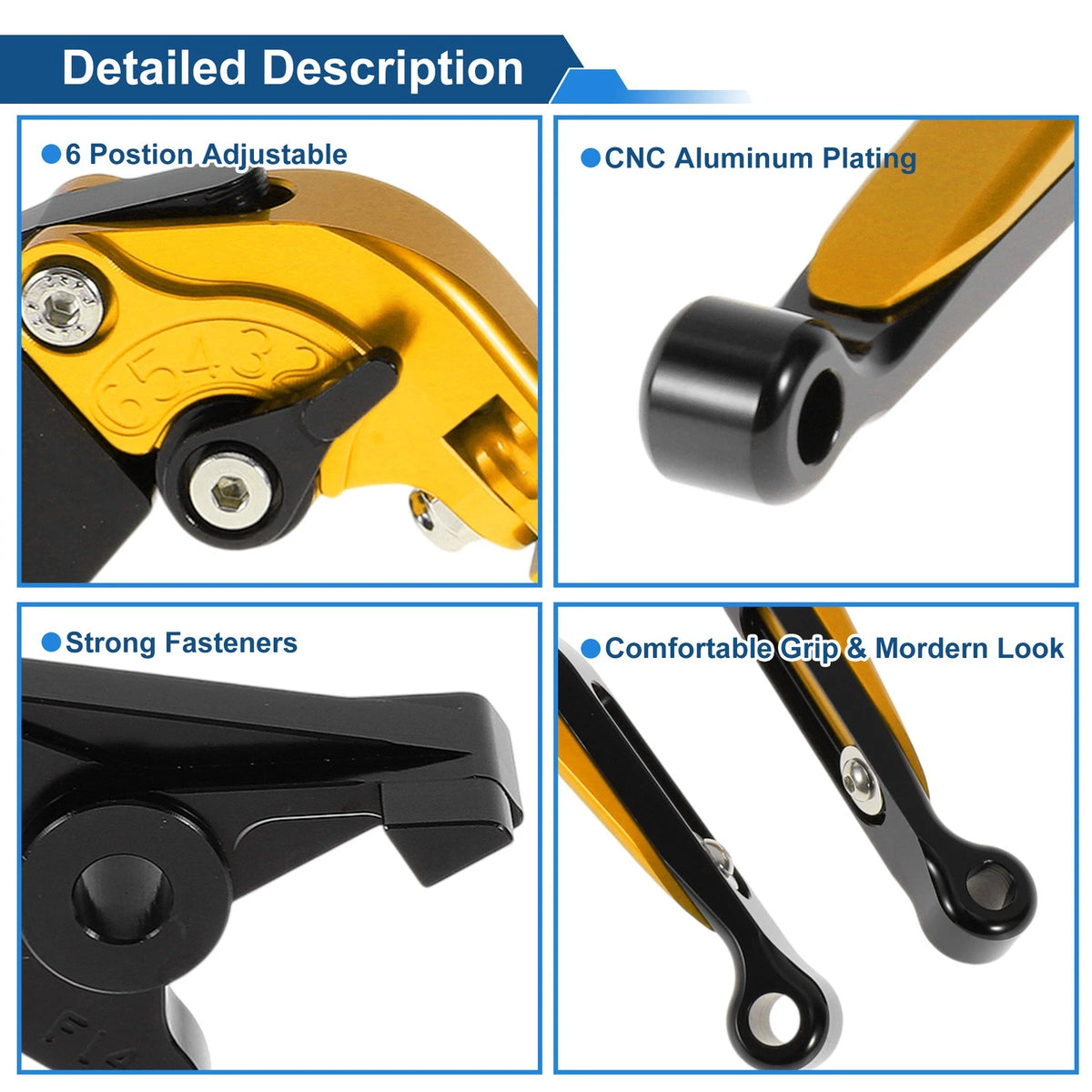 Adjustable Brake Clutch Lever for Kawasaki ER-5 (2000–2006) Gold Black
