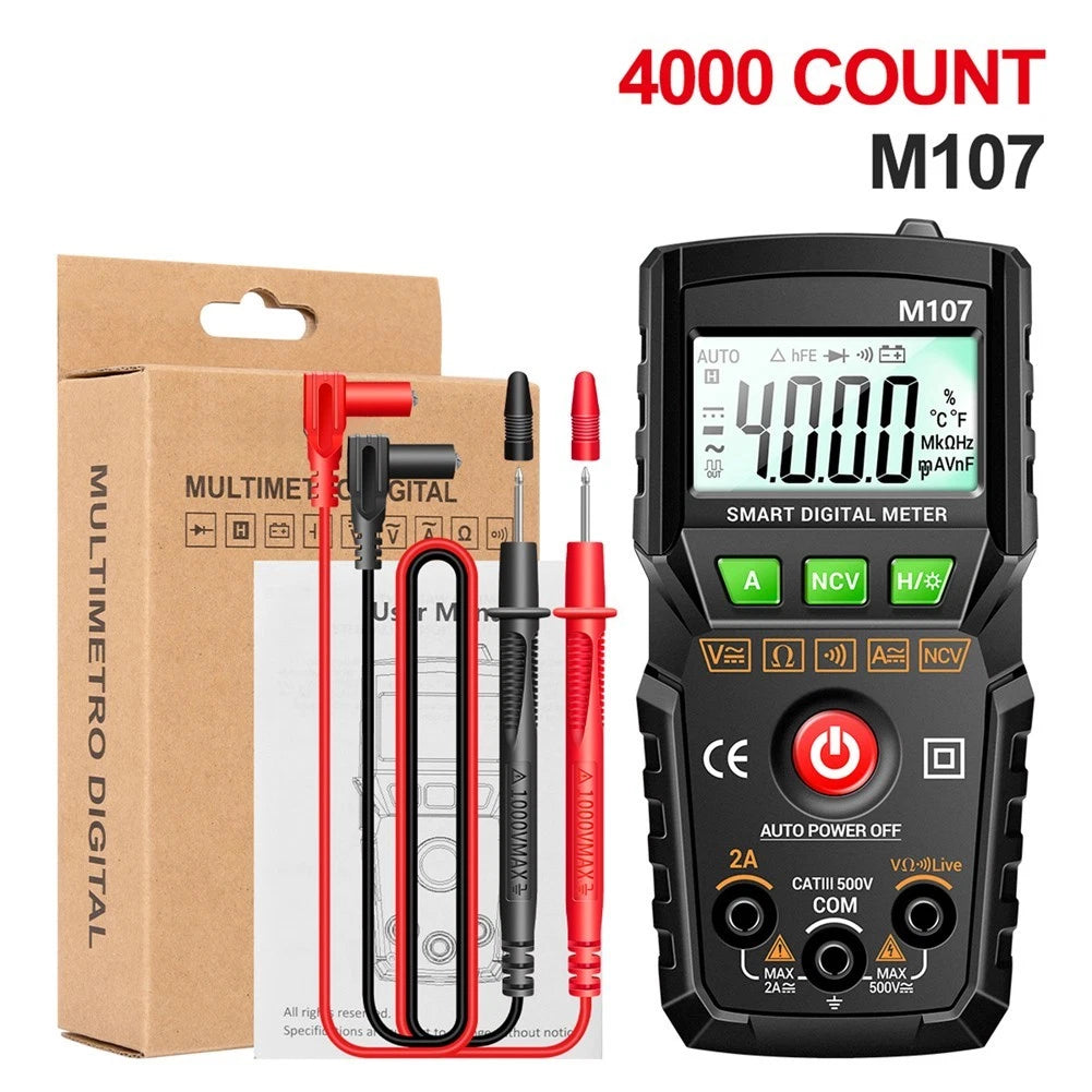 M107 Digital Multimeter for Portable Use (4000 Counts, Flashlight, Stand)