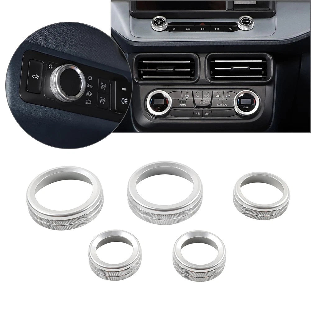 AC Headlight Radio Switch Button Ring for Ford Maverick (2022–2023) Silver