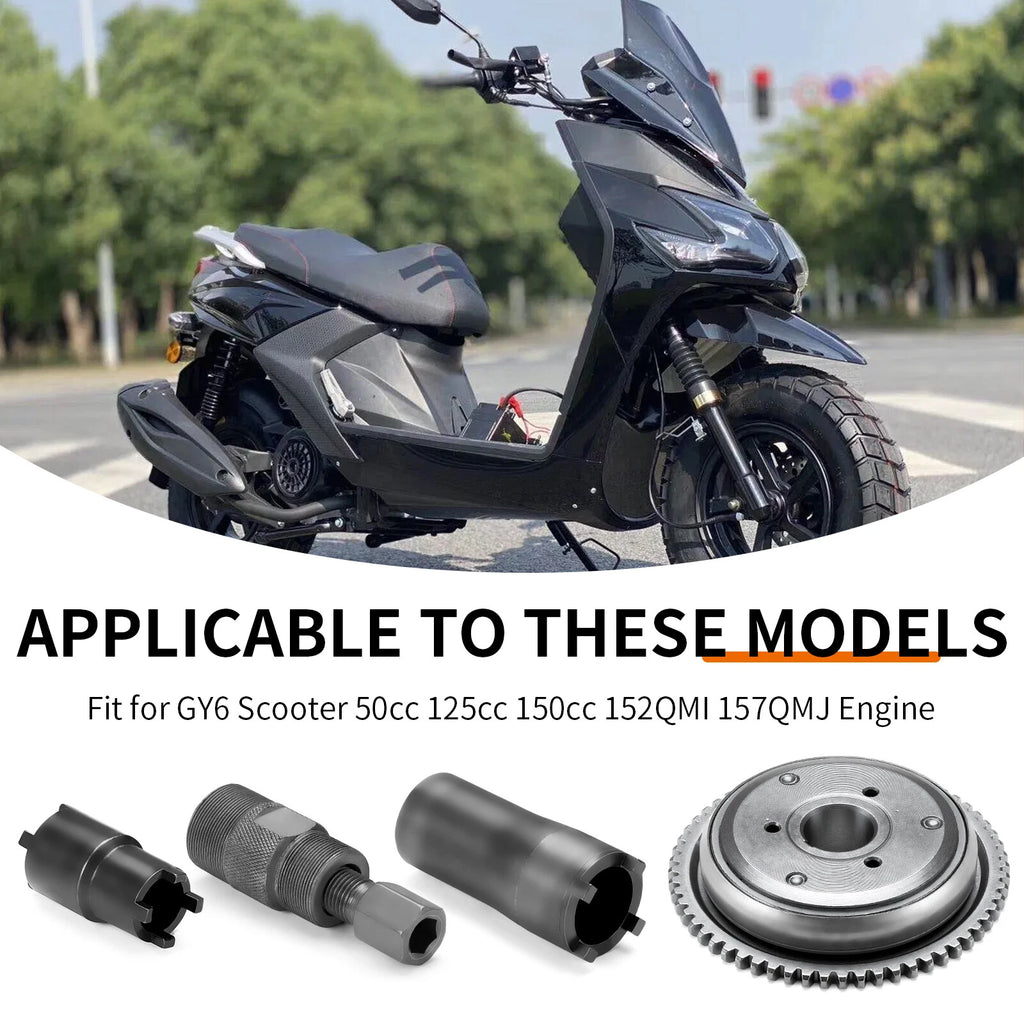 Magneto Flywheel Puller Tool & Starter Clutch for GY6 Scooter (125cc, 150cc, 152QMI)