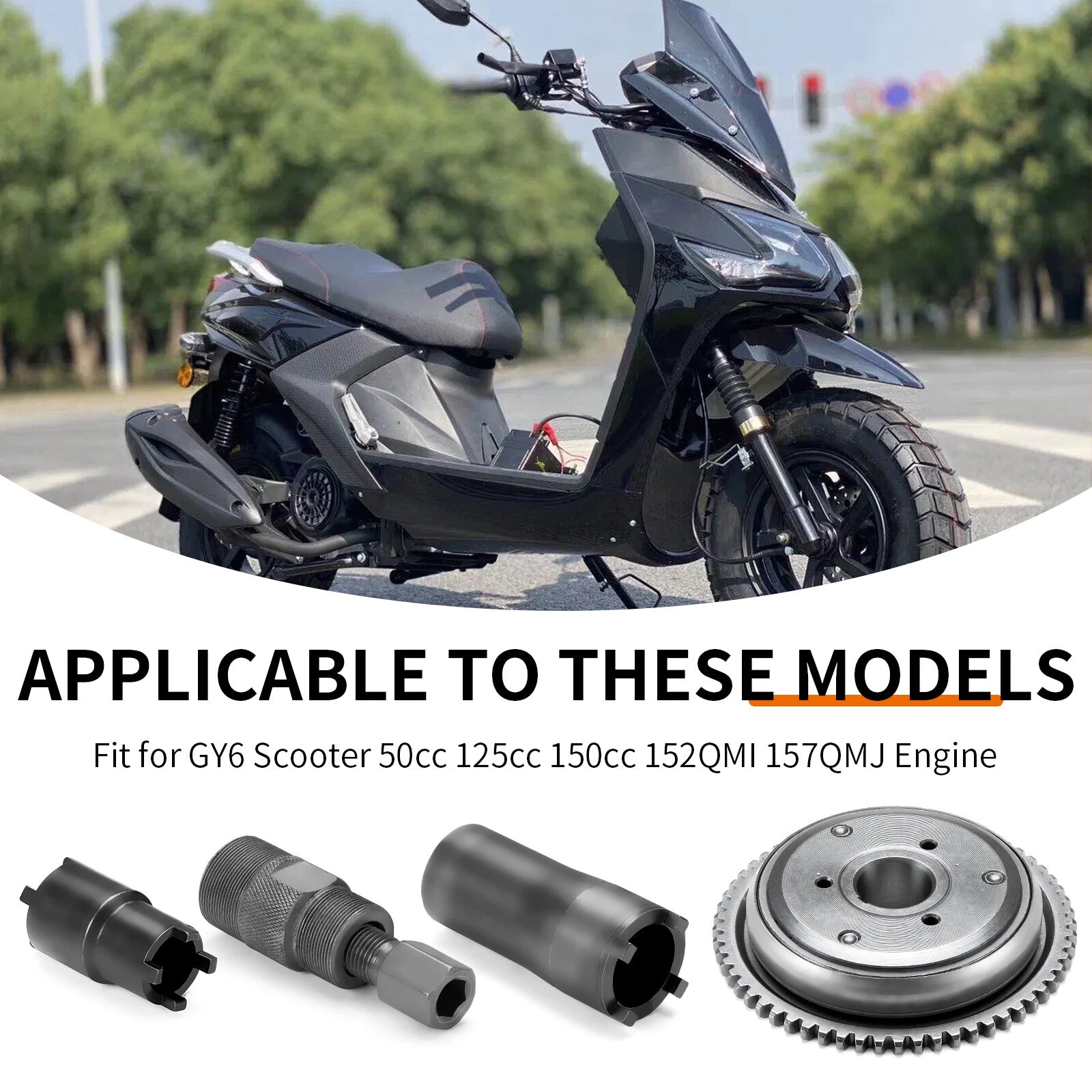 Magneto Flywheel Puller Tool & Starter Clutch for GY6 Scooter (125cc, 150cc, 152QMI)