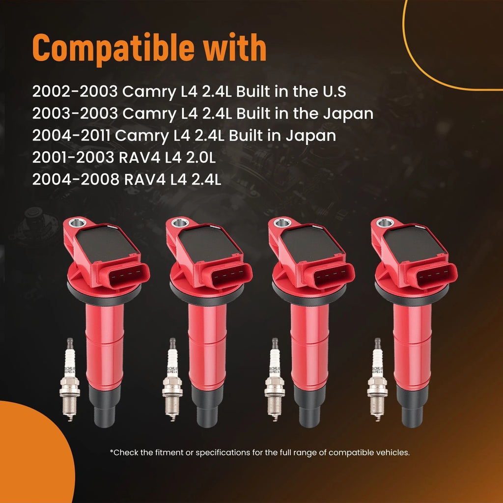 4X Ignition Coil + Iridium Spark Plug for Toyota Solara Camry 2.4L (2002–2011)