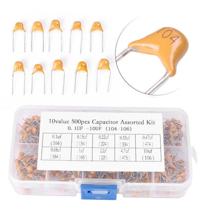 Assorted Electronic Ceramic Capacitor Kit 50V 0.1uF-10uF (500PCS)