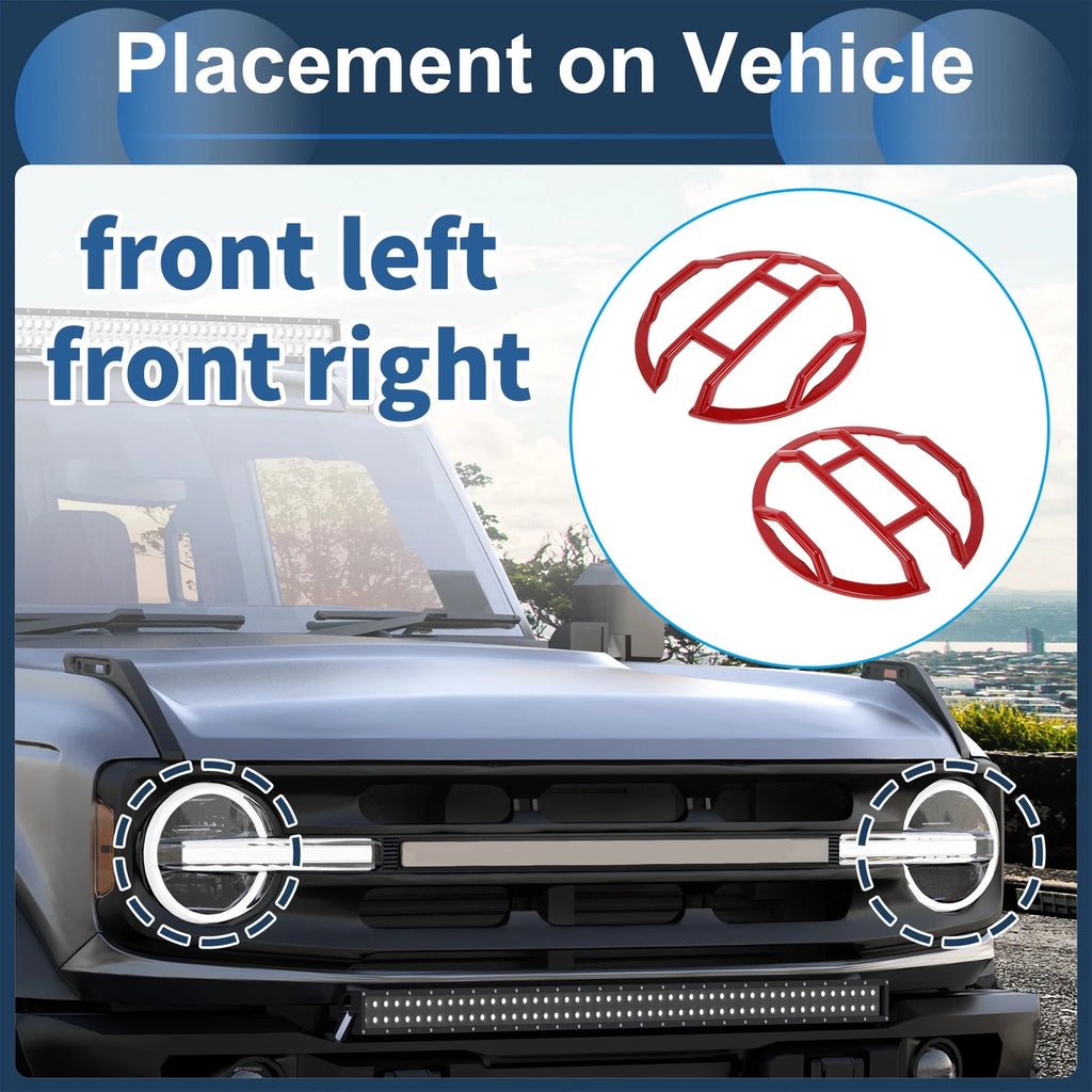 1 Pair Headlight Trim Bezel for Ford Bronco (2021–2024) Red