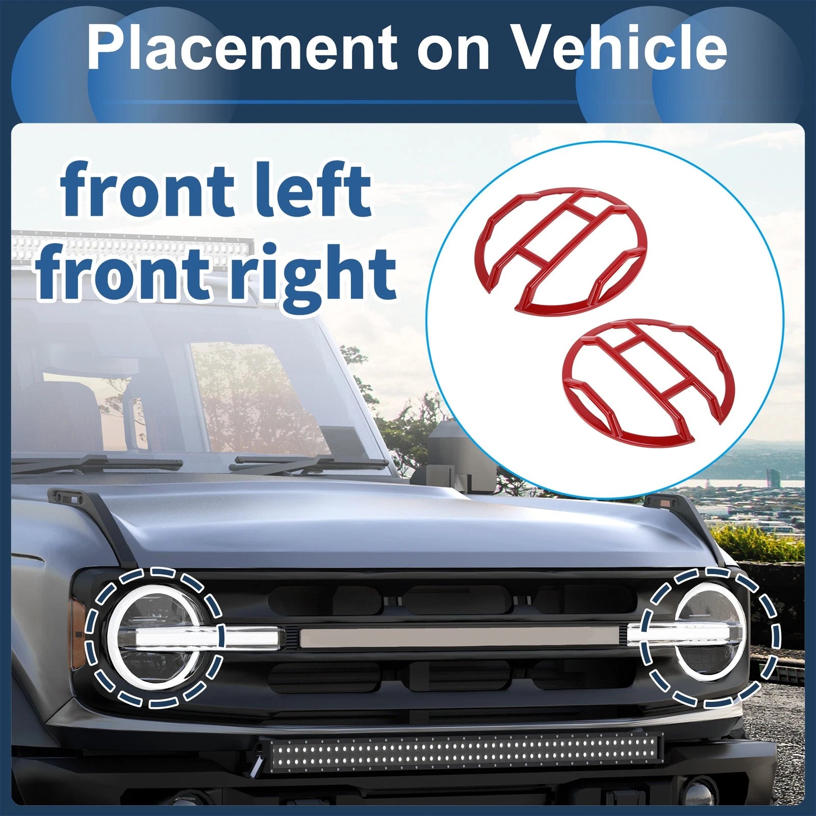 1 Pair Headlight Trim Bezel for Ford Bronco (2021–2024) Red