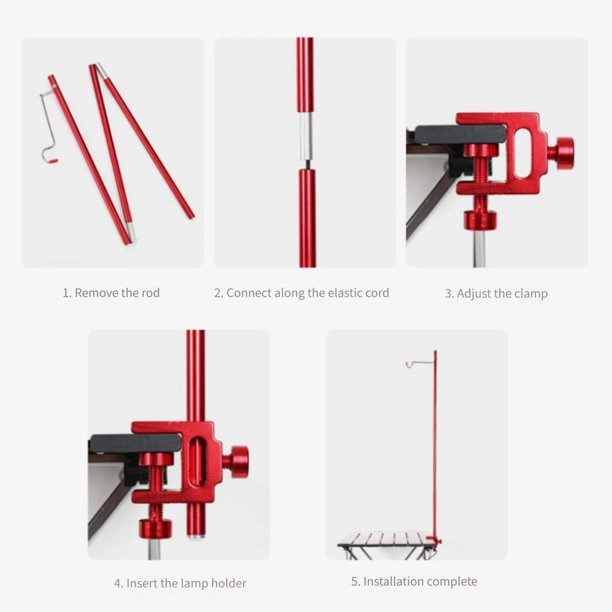 Camping Lamp Stand with 270° Rotatable Hook and Elastic Rope Assembly