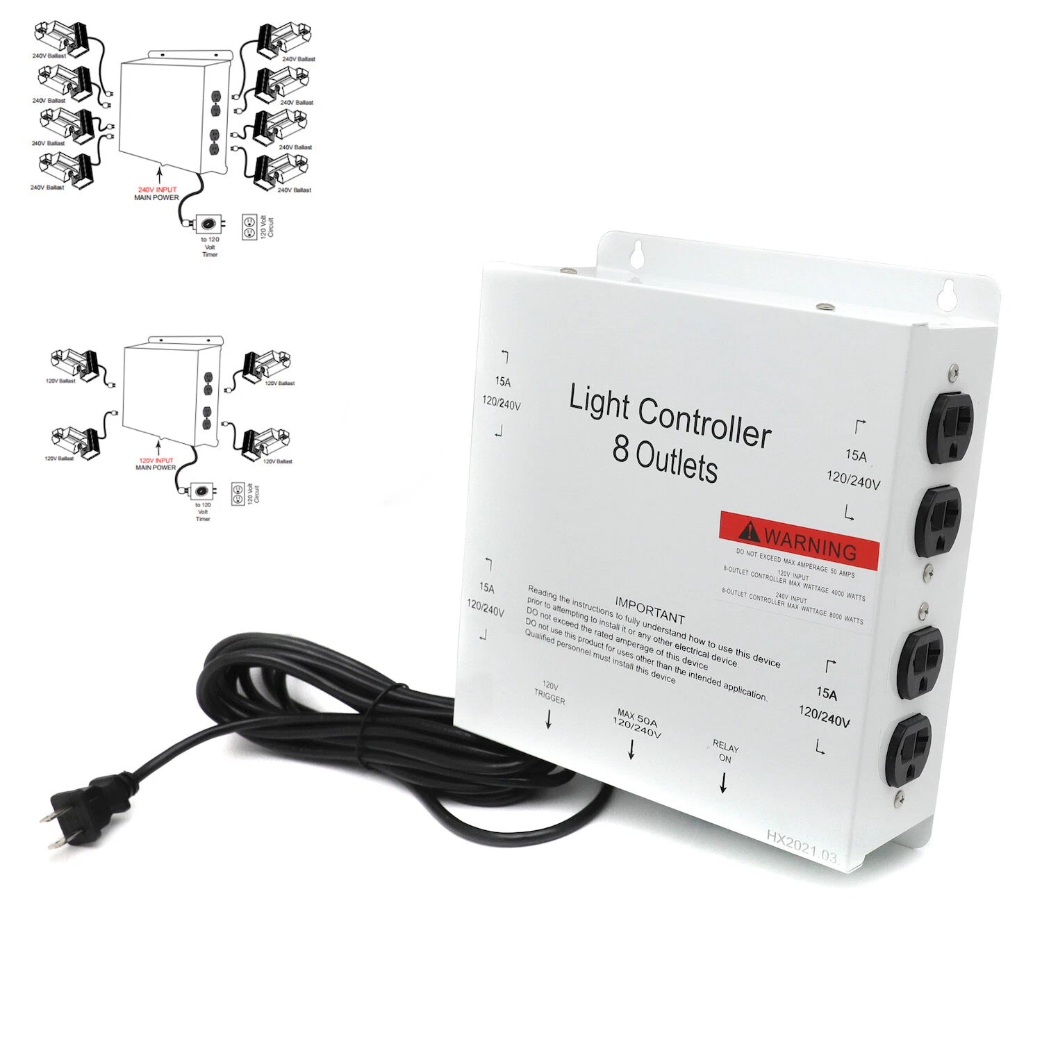 MCL 8 Outlet HID Master Light Controller Electric Box 120V/240V 50A