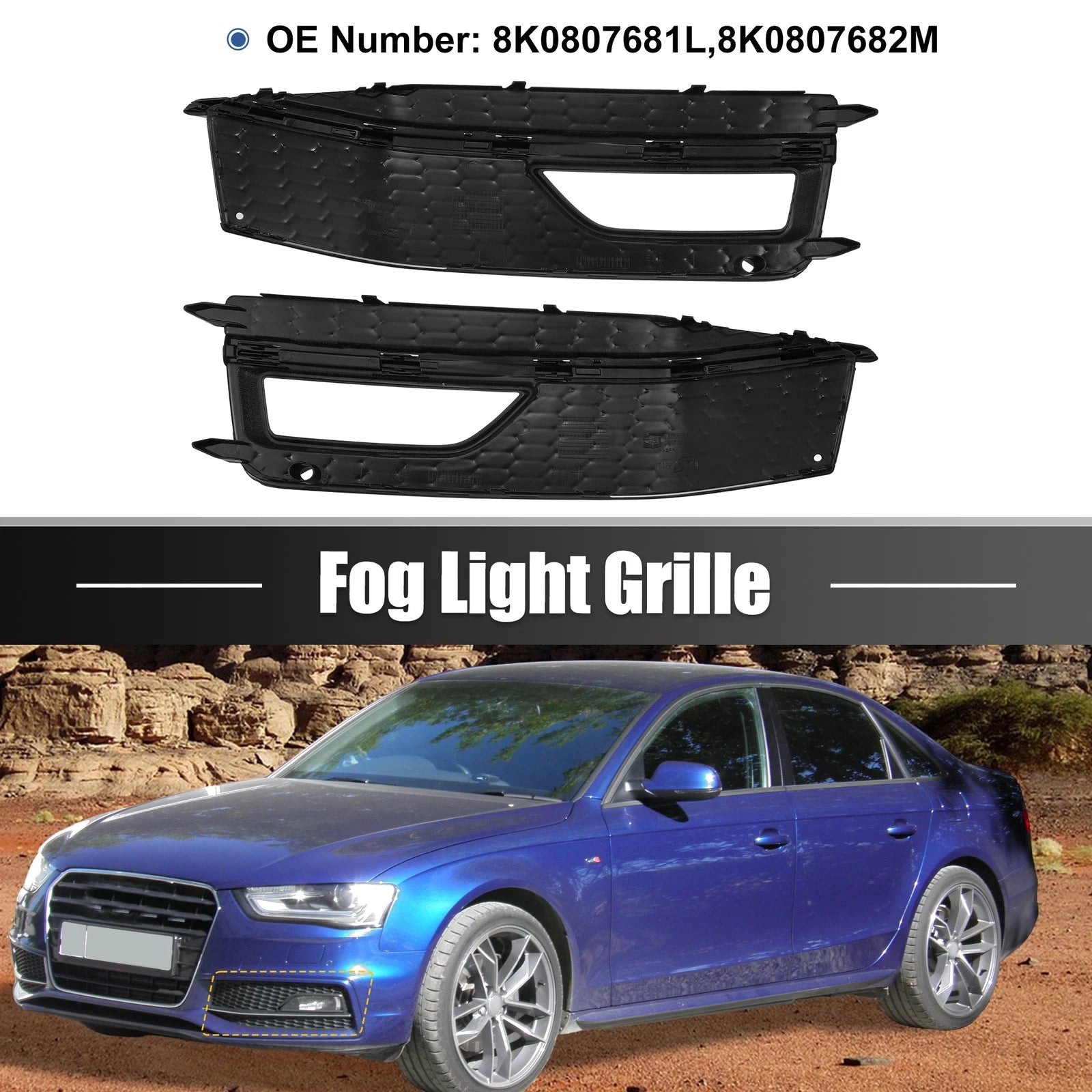 Front Bumper Fog Light Grille Cover Replacement for Audi A4 S4 (2013–2015)