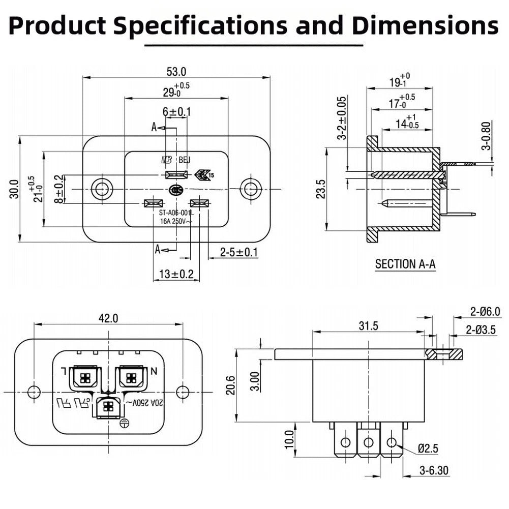 C20 Locking Connector Socket 20A 250VAC for Battery Management Systems