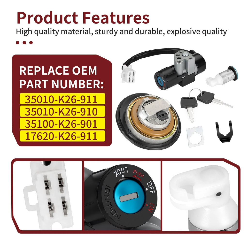 Lock Set Key Switch for Honda Grom 125 (2014–2015) 35010-K26-910, 35010-K26-911