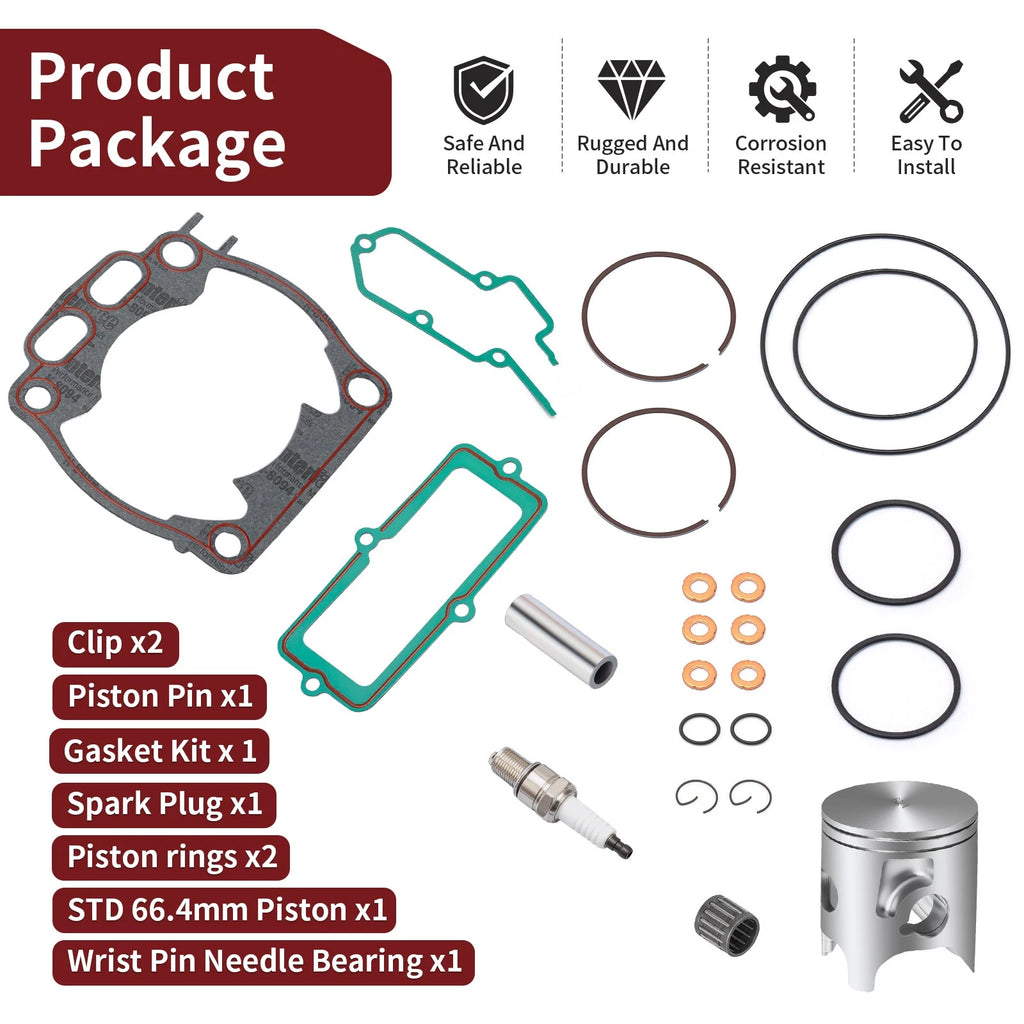 STD 66.4mm Piston w/ Rings Gasket Kit for Yamaha YZ250 (2005–2024) 1P8-11631-00-A0