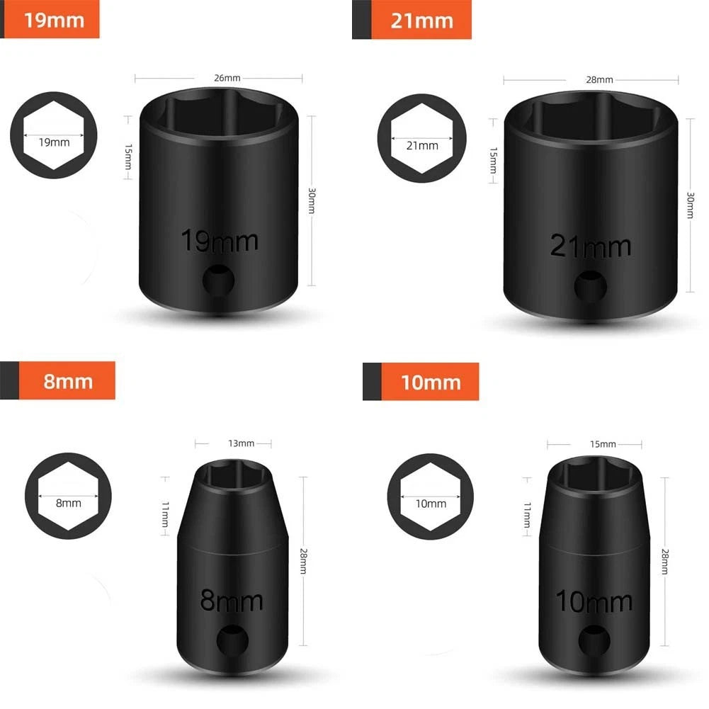 3/8in Drive Hex Socket Wrench Adapter for Metric Fasteners 8-22mm